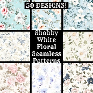 Shabby White Floral Seamless Digital Paper, Printable Scrapbook Paper Seamless Textures, Digital Instant Download White Floral Background