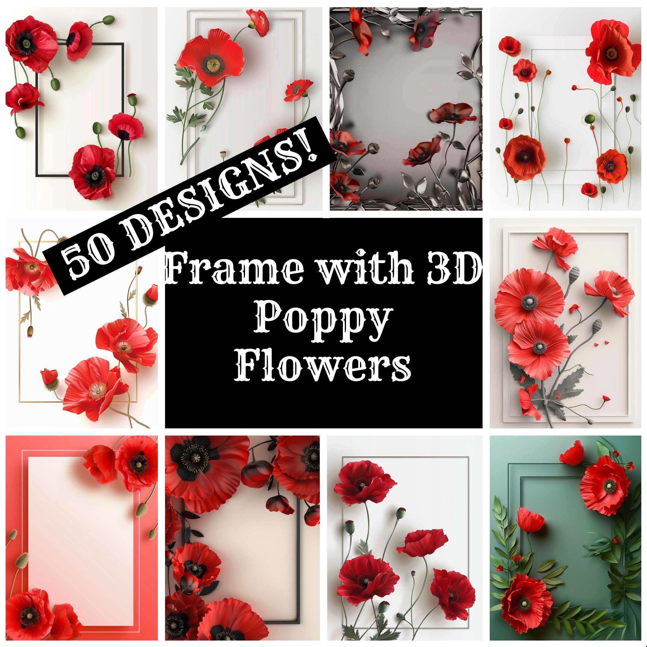 3D Poppy Flowers Frame Paper: Vintage Journal Inserts (digital Download ...