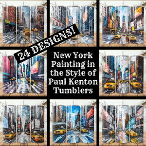New York Street Cityscape Painting nello stile di Paul Kenton Tumbler Wrap Bundle 24 confezioni da 20 oz Tumbler dritto a sublimazione sottile