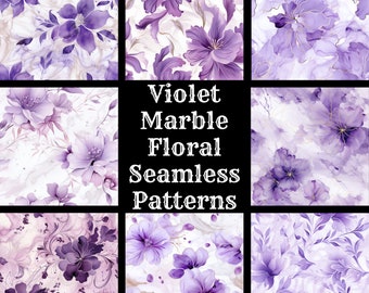Violet Marble Floral Seamless Digital Paper, Printable Scrapbook Paper Seamless Textures, Digital Instant Download Marble Floral Background