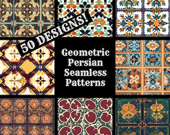 Geometriska persiska sömlösa mönster: 50 digitala papper (digital nedladdning)
