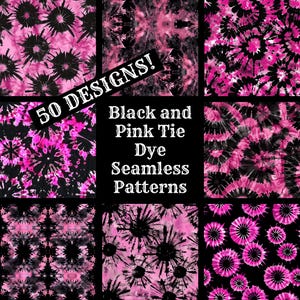 Black and Pink Tie Dye Seamless Digital Paper, Black and Pink Tie Dye Printable Scrapbook Paper Seamless Textures, Digital Instant Download