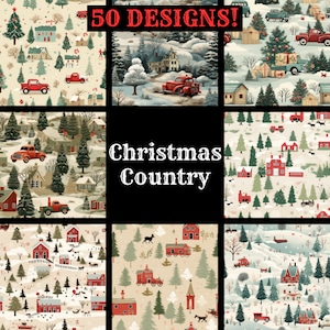 Christmas Country Seamless Digital Paper, Printable Scrapbook Paper Seamless Textures, Instant Download, Commercial Use Christmas Pattern