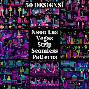 Papel digital sin costuras con la Franja de Las Vegas neón, papel imprimible para álbumes de recortes con texturas sin costuras, descarga digital instantánea con la Franja de Las Vegas neón