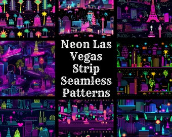 Patrón sin costuras de neón de la Franja de Las Vegas: 50 documentos digitales PNG (descarga digital)