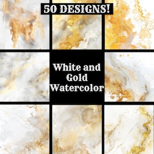 White and Gold Watercolor Digital Paper: Scrapbook Journal (Digital Download)