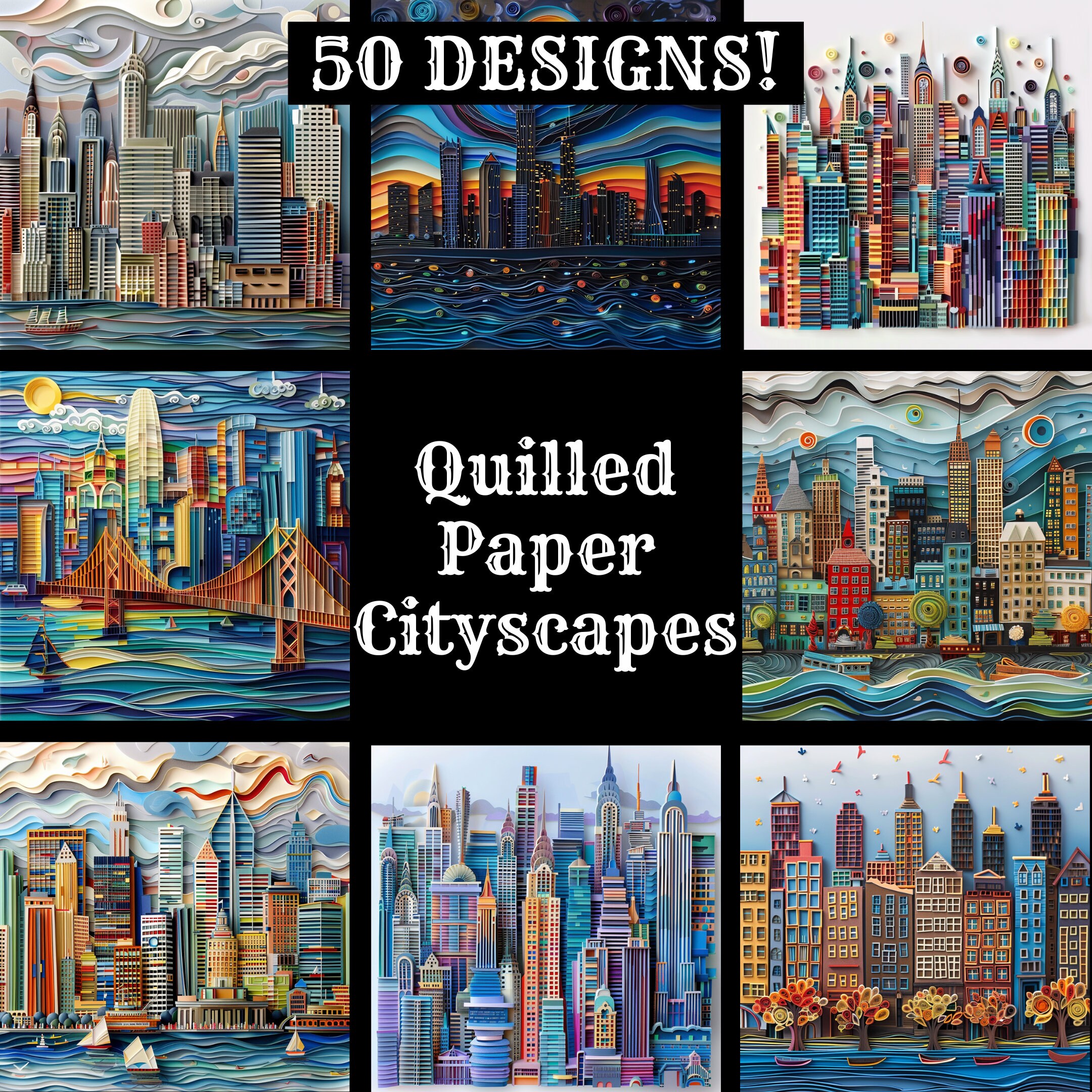 Quilled Paper Cityscapes Printable Digital Paper - Etsy