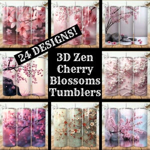 3D Zen Kirschblüten Tumbler Wrap Bundle 24 Pack 20 oz Skinny Tumbler Sublimation Designs Gerader konischer Becher PNG, Instant Download