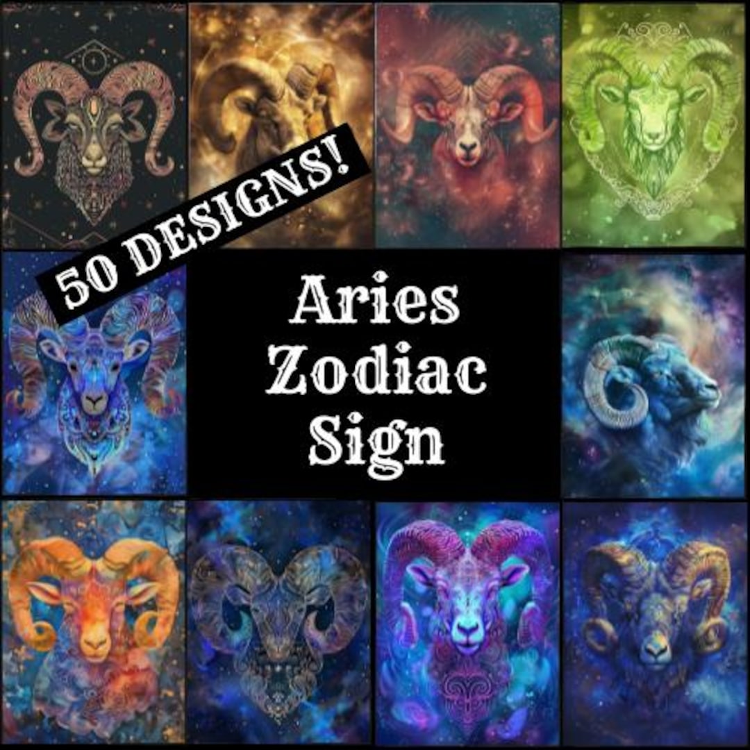 Aries Zodiac Sign Digital Paper: Vintage Journal Inserts (PNG, 8.5
