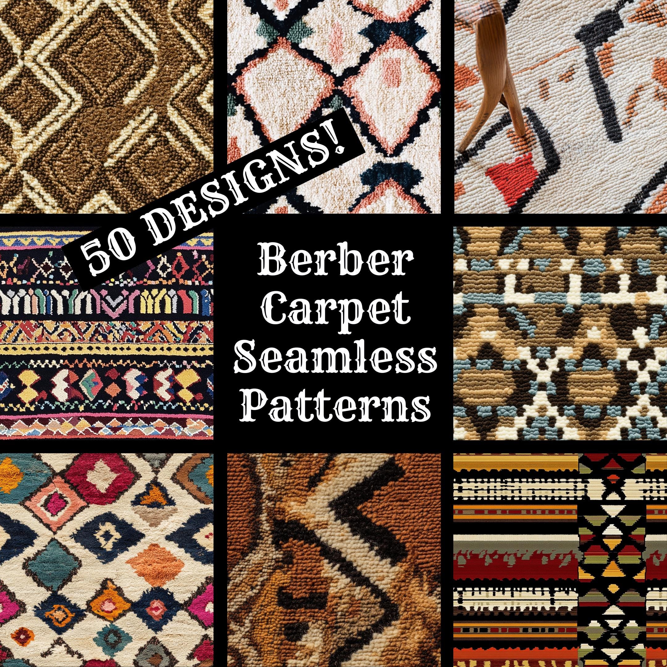 Berber Carpet Seamless Patterns: 50 PNG Digital Papers (digital ...