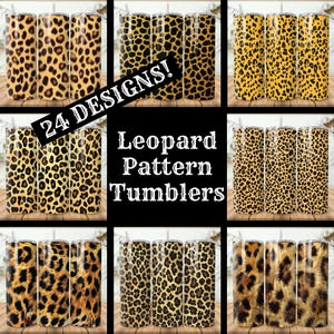 Leopard Pattern Tumbler Wrap Bundle 24 Pack Leopard 20 oz Skinny Tumbler Sublimation Designs Straight Tapered Tumbler PNG, Instant Download