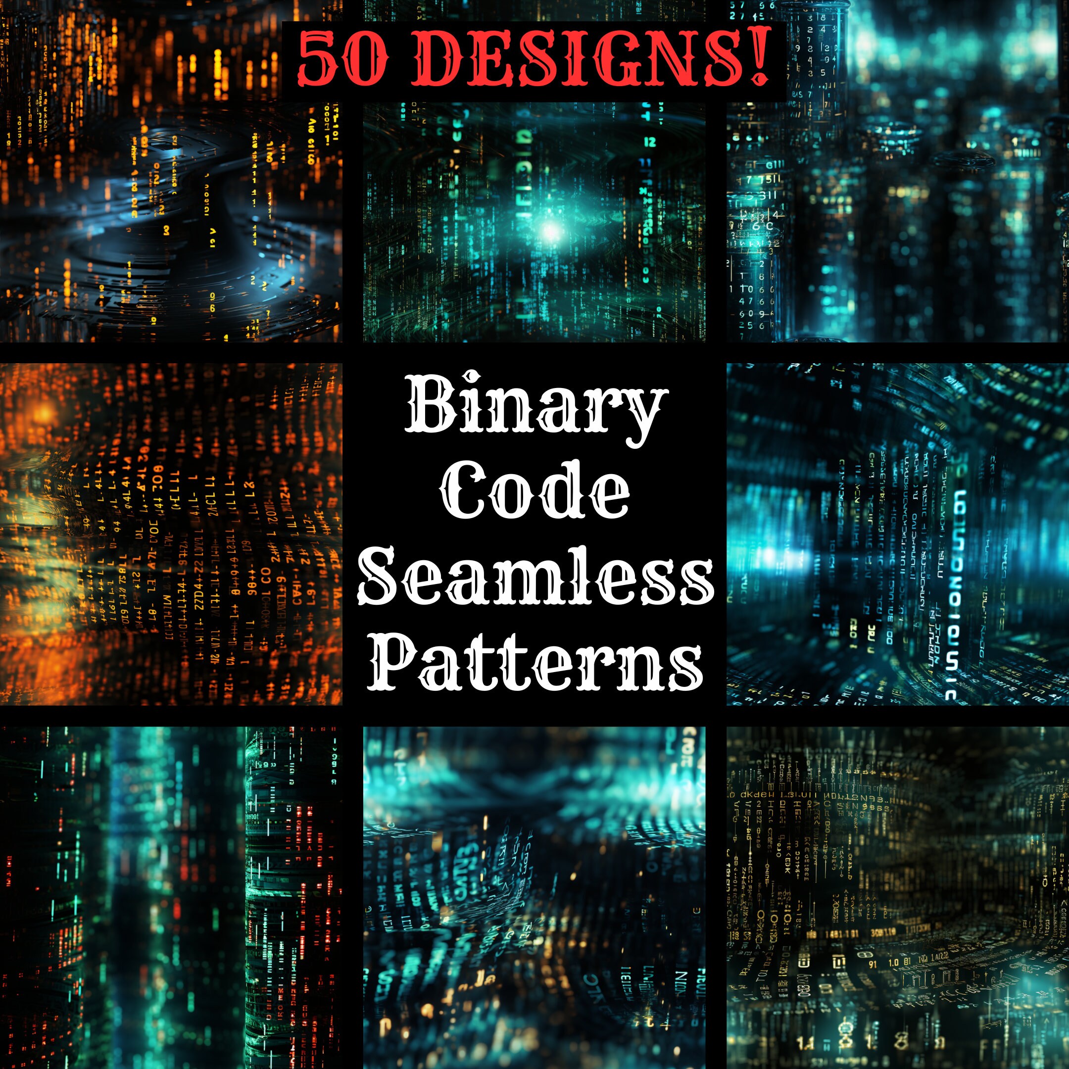 Easy Patterns For Code Binary Code Seamless Patterns: 50 PNG Digital Papers (digital Download ...