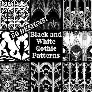 Black and White Gothic Seamless Digital Paper, Printable Scrapbook Paper Seamless Textures, Digital Instant Download
