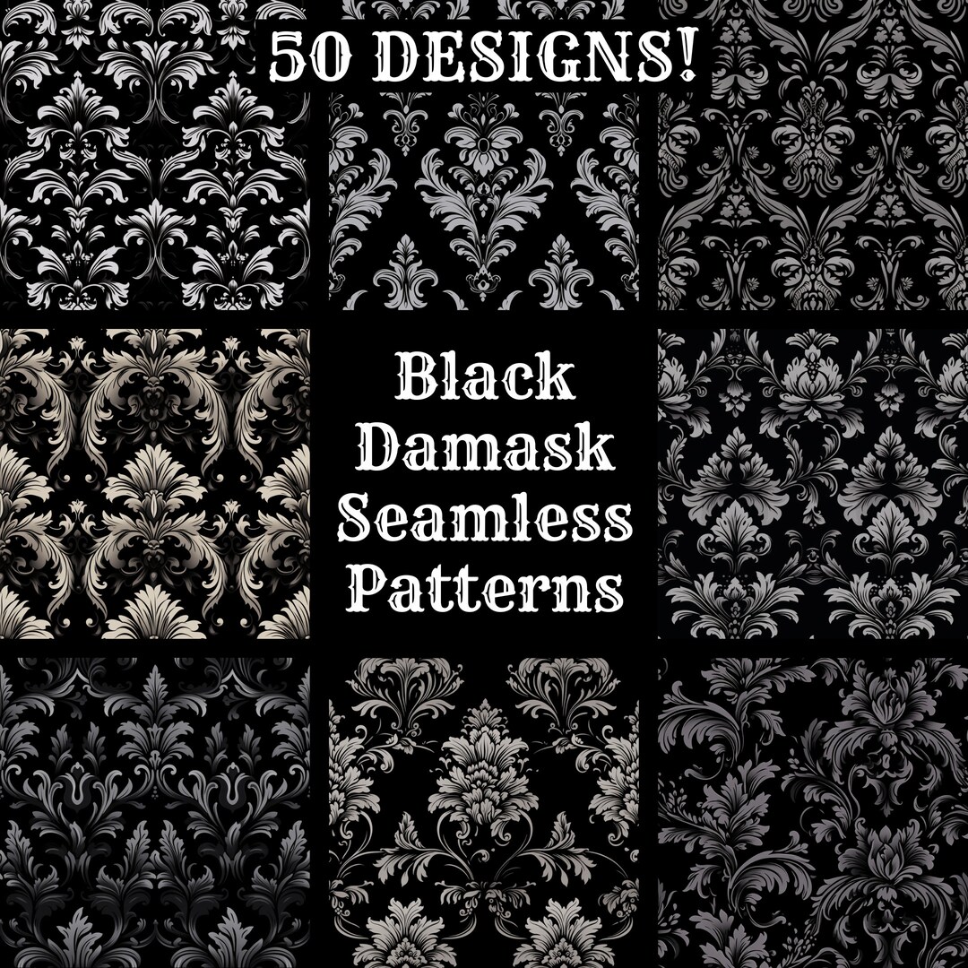 Black Damask Seamless Pattern: Printable Digital Paper (PNG) - Etsy