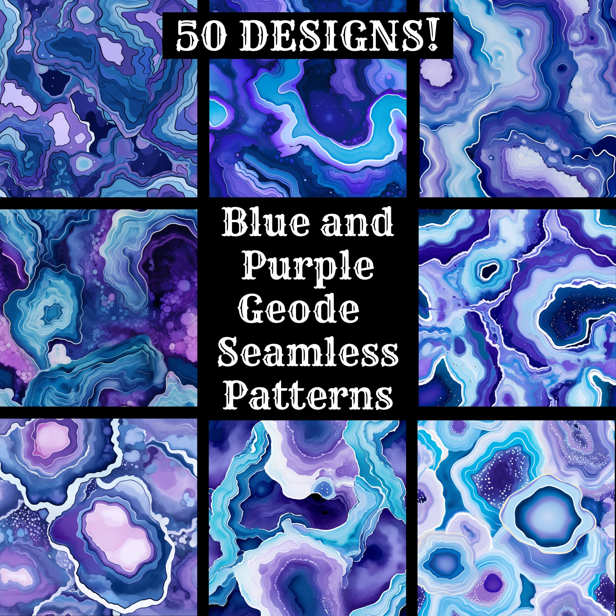 Blue and Purple Geode Seamless Digital Paper, Printable Scrapbook Paper ...