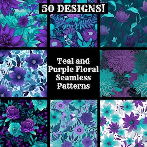 Petrol und lila Floral nahtlose digitales Papier, Petrol und lila Blumen druckbare Scrapbook Papier nahtlose Texturen, digitale Sofort Download
