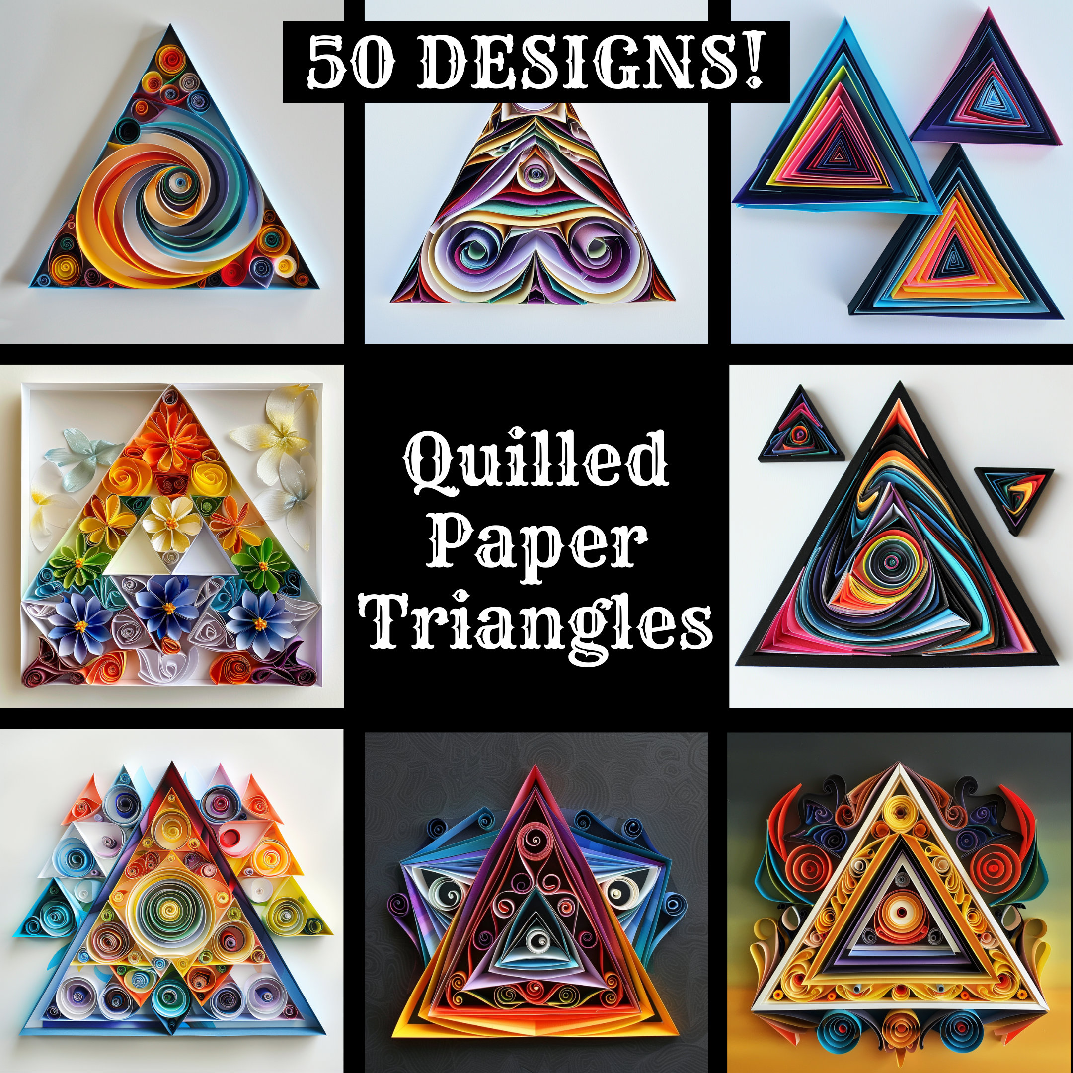Triangle Curiosity Paper Quilled Paper Triangles, High Resolution Digital Papers (PNG) - Etsy