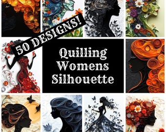 Quilling Women's Silhouette: Digital Journal Paper (PNG)