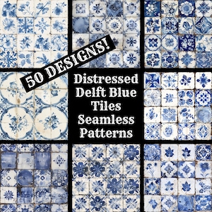 Beunruhigt Delft Blue Fliesen nahtlose digitales Papier, druckbare Scrapbook Papier nahtlose Texturen, digitale Sofort Download