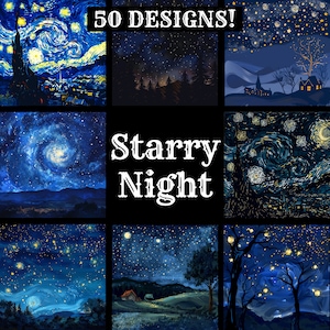Papel de noche estrellada, papel imprimible de noche estrellada, noche estrellada vintage, suministros de diario de noche estrellada, inserciones de diario de noche estrellada