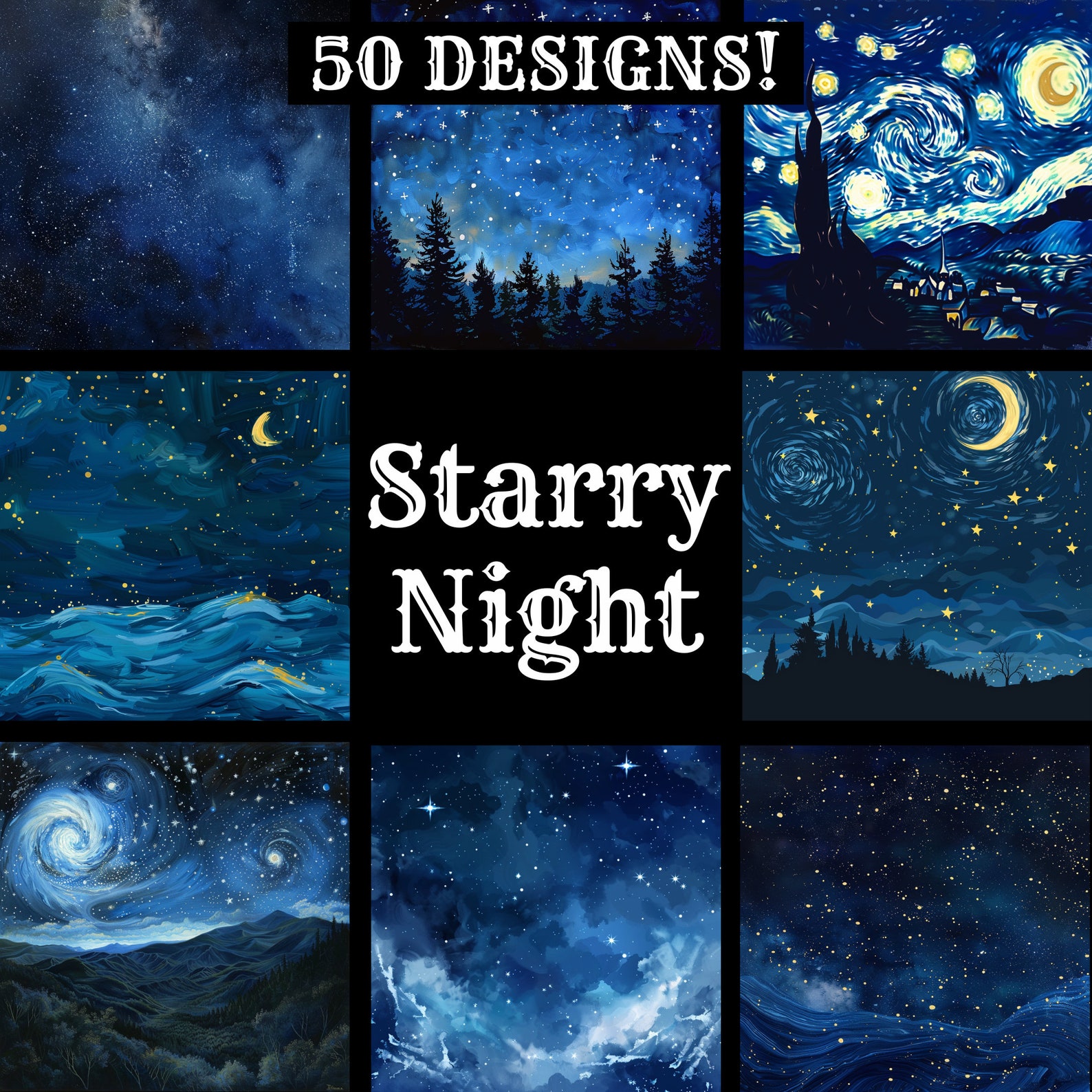 Starry Night Paper, Starry Night Printable Paper, Vintage Starry Night ...