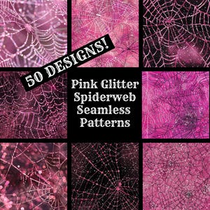 Pink Glitter Spiderweb Seamless Digital Paper, Pink Glitter Spiderweb Printable Scrapbook Paper Seamless Textures, Digital Instant Download