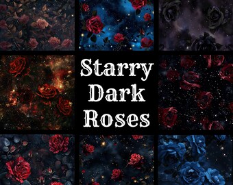 Starry Dark Roses Digital Paper: Scrapbook Journaling (Digital Download)