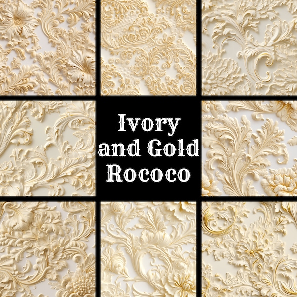 Elegant Ivory and Gold Rococo Pattern, Vintage Style Wall Art for Home Decoration Ideal for Crafting - Artistic Gift for Vintage Lovers