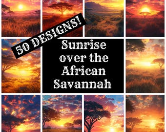 African Savannah Sunrise Journal Paper: Vintage Scrapbook (Digital Download)