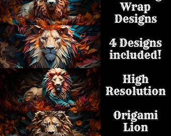 Origami Lion Mug Wrap Bundle: 11 oz Sublimation Designs (PNG, Digital Download)
