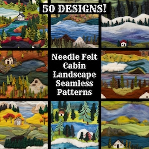 Nadel Filz Kabine Landschaft nahtlose digitales Papier, Nadel Filz Landschaft druckbare Scrapbook Papier nahtlose Texturen, digitaler Download