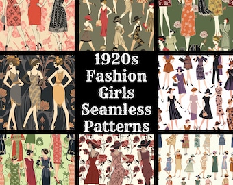 Naadloze patronen uit de jaren 1920 Fashion Girl: digitaal png-papier (digitale download)