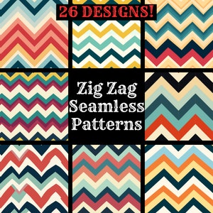Zig Zag Seamless Digital Paper, Printable Scrapbook Paper Seamless Textures, Instant Download, Commercial Use Zig Zag Pattern 26 Designs