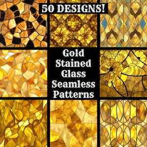 Gold Stained Glass Seamless Patterns: 50 Digital Papers (Digital Download)