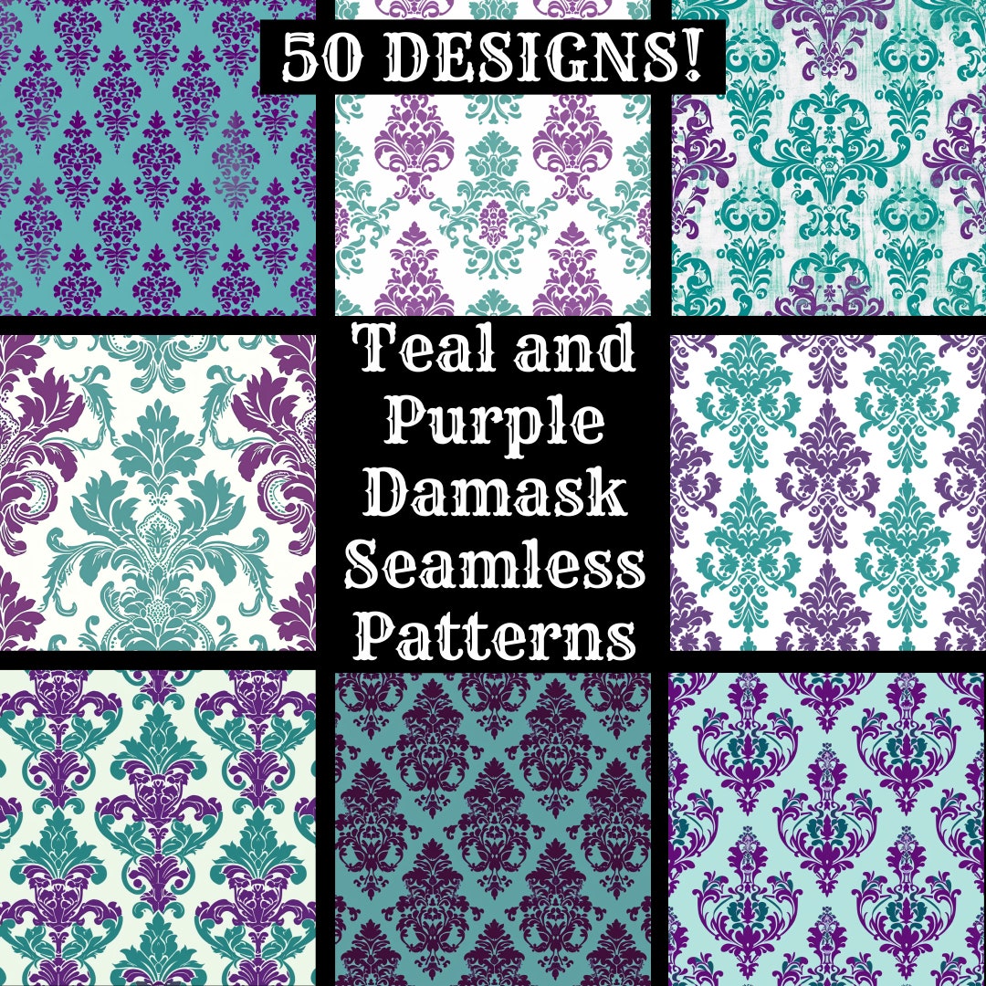 Teal & Purple Damask Seamless Patterns: Scrapbook Paper (digital ...