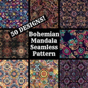 Papel digital sin costuras con mandalas bohemios, papel para álbumes de recortes imprimible con texturas sin costuras, descarga digital instantánea