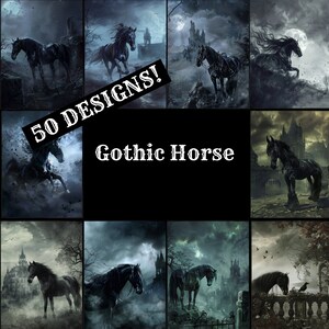 a collage of photos with horses in the background