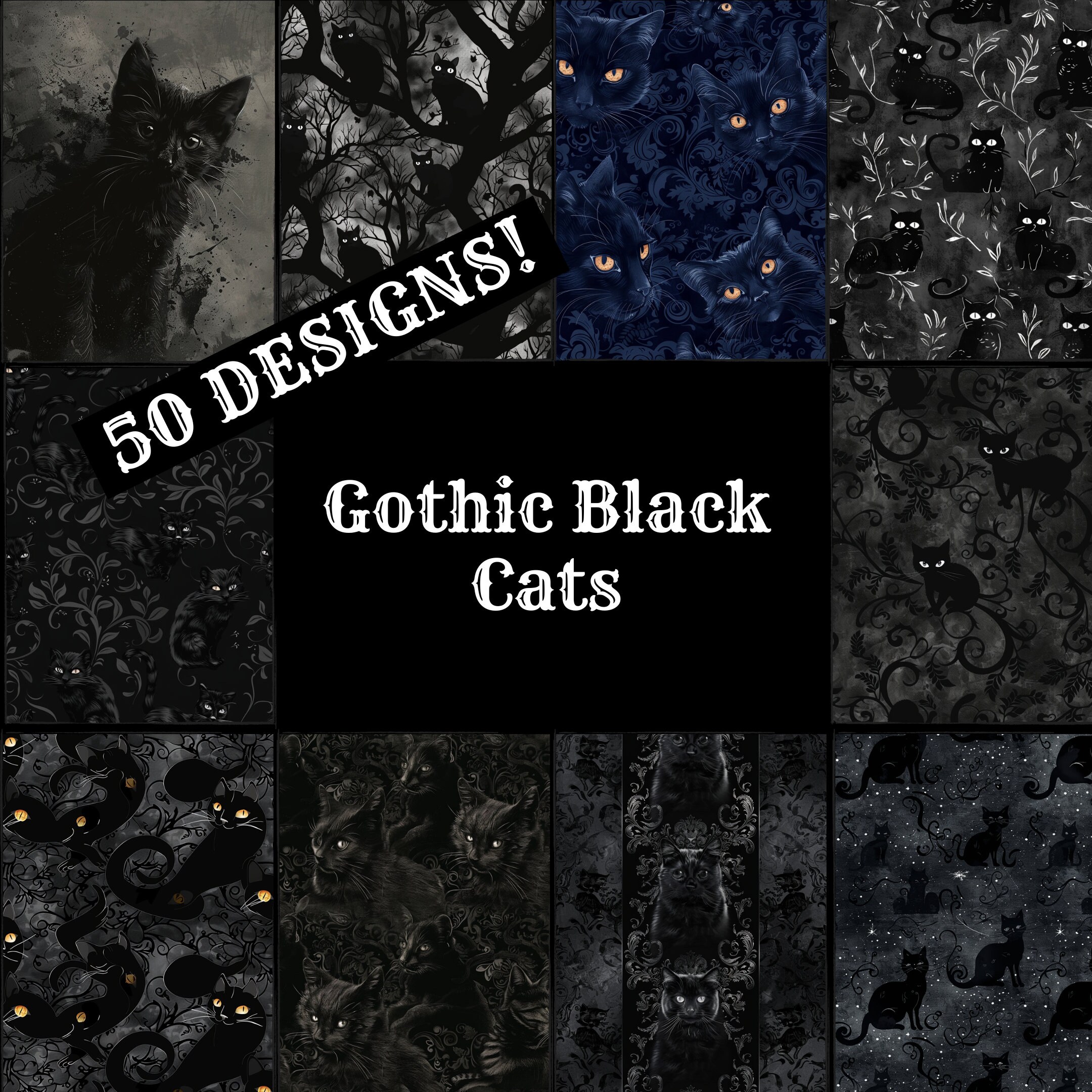 Gothic Black Cats Journal Paper, Gothic Black Cats Printable Paper, Vintage Gothic Black Cats Journal Supplies, Cat Journal Inserts