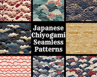 Japanese Chiyogami Seamless Patterns: 50 PNG Digital Papers (Digital Download)