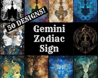 Gemini Zodiac Sign Digital Paper: Vintage Journal Inserts (PNG, 8.5x11 in) (Digital Download)