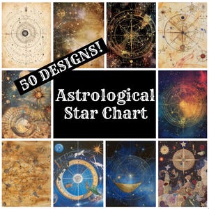 Papier pour journal carte du ciel astrologique, papier imprimable carte du ciel astrologique, fournitures de journal vintage, intercalaires de journal