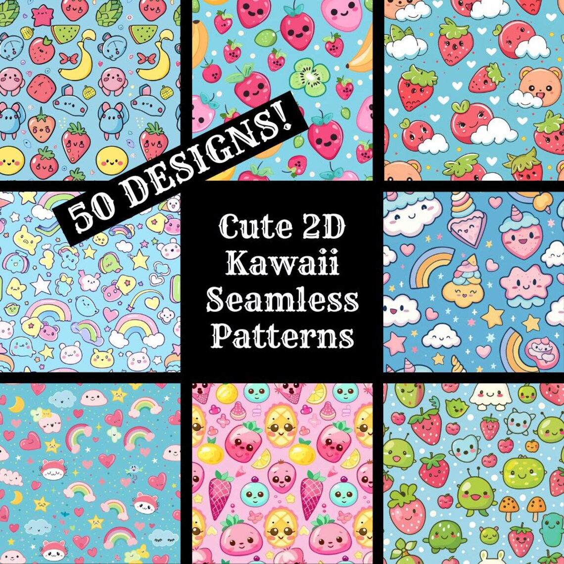 Cute Kawaii Seamless Pattern, 2D Digital Paper (digital Download) - Etsy
