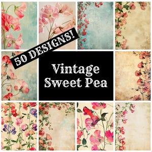 Vintage Sweet Pea Journal Papier, Vintage Sweet Pea Druckbares Papier, Vintage Sweet Pea Journal Zubehör, Journal Einsätze