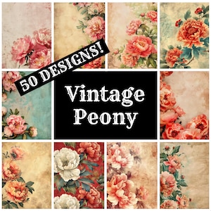 Vintage Peony Journal Paper, Vintage Peony Printable Paper, Vintage Vintage Peony Journal Supplies, Journal Inserts
