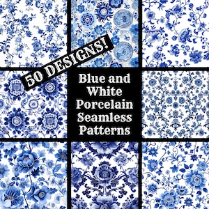 Blue and White Porcelain Seamless Digital Paper, Blue and White Porcelain Printable Scrapbook Paper Seamless Textures, Instant Download