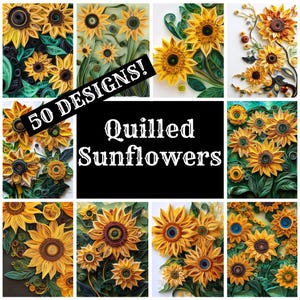 Quilled Sunflowers Journal Paper, Quilling Sunflowers Printable Paper, Vintage Quilled Sunflowers Journal Supplies, Journal Inserts