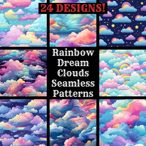 Rainbow Dream Clouds Seamless Patterns: Scrapbook Paper (Digital Download)