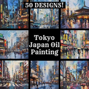 Papel de pintura a óleo de Tóquio Japão, papel para impressão de pintura a óleo de Tóquio Japão, suprimentos de diário de pintura a óleo de Tóquio Japão, inserções de diário