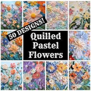 Quilling Pastell Blumen Journal Papier, Quilling Blumen druckbares Papier, Vintage Quilling Pastell Blumen Journal Zubehör, Journal Einsätze