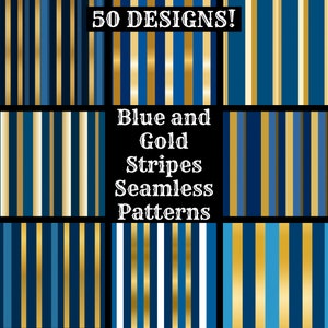 Blue and Gold Stripes Seamless Digital Paper, Printable Scrapbook Paper Seamless Textures, Digital Instant Download Stripes Seamless Paper